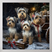 Biewer Terrier Snowy Sleigh Kerst Decor Poster (Voorkant)