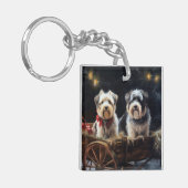 Biewer Terrier Snowy Sleigh Kerst Decor Sleutelhanger (Voorkant Links)
