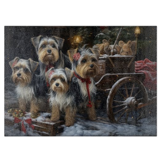 Biewer Terrier Snowy Sleigh Kerst Decor Snijplank (Voorkant)