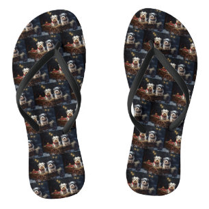 Biewer Terrier Snowy Sleigh Kerst Decor Teenslippers