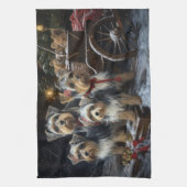 Biewer Terrier Snowy Sleigh Kerst Decor Theedoek (Verticaal)