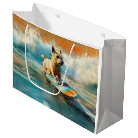 Biewer Terrier Strand Surfen Schilderij Groot Cadeauzakje (Voorkant Gekanteld)