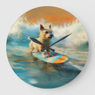 Biewer Terrier Strand Surfen Schilderij Grote Klok