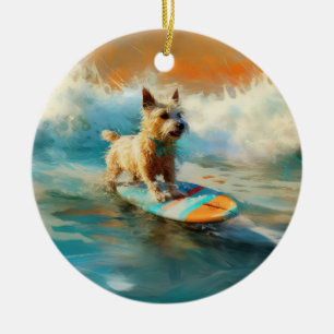 Biewer Terrier Strand Surfen Schilderij Keramisch Ornament