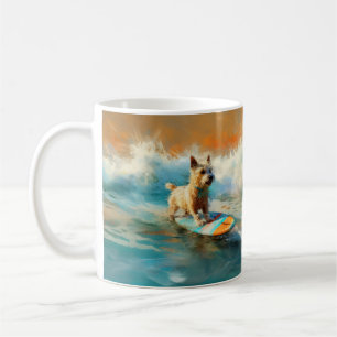 Biewer Terrier Strand Surfen Schilderij Koffiemok