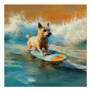 Biewer Terrier Strand Surfen Schilderij Perfect Poster