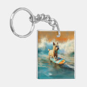 Biewer Terrier Strand Surfen Schilderij Sleutelhanger (Voorkant Links)