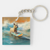 Biewer Terrier Strand Surfen Schilderij Sleutelhanger (Achterkant)