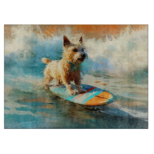 Biewer Terrier Strand Surfen Schilderij Snijplank (Voorkant)