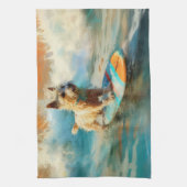 Biewer Terrier Strand Surfen Schilderij Theedoek (Verticaal)