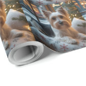 Biewer Terrier With Christmas Lights Holiday Cadeaupapier (Rol Hoek)