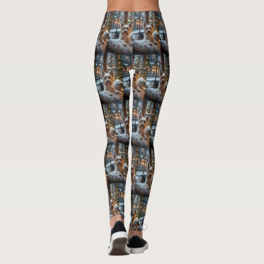 Biewer Terrier With Christmas Lights Holiday Leggings (Achterkant)