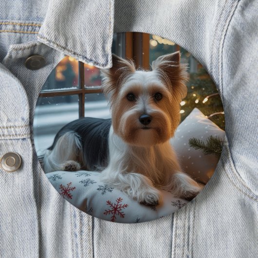 Biewer Terrier With Christmas Lights Holiday Ronde Button 6,0 Cm (In situ)