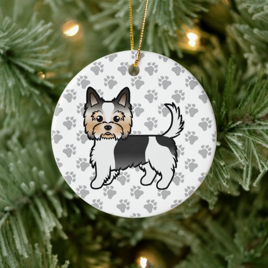 Biewer Terrier Yorkie Cartoon Dog & Paws Keramisch Ornament (Boom)