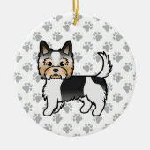 Biewer Terrier Yorkie Cartoon Dog & Paws Keramisch Ornament (Voorkant)