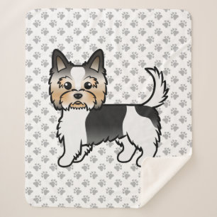 Biewer Terrier Yorkie Cute Cartoon Dog & Paws Sherpa Deken
