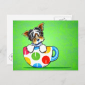 Biewer Yorkie Polka Dot Cup Groen Briefkaart (Voorkant / Achterkant)