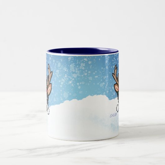 Biewer Yorkie Reindeer Noël Mug à deux tons (Centre)