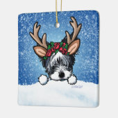 Biewer Yorkie Reindeer Ornement céramique (Gauche)