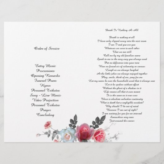 BiFold Pink & Grey Rozen Funeral Programme Flyer (Achterkant)
