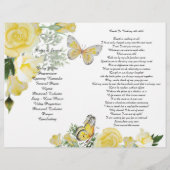 BiFold Yellow Roses Butterfly Funeral Programme Flyer (Achterkant)