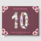 Big 10th Birthday Foto Collage Bloemenmeisje Pink Gastenboek (Voorkant)