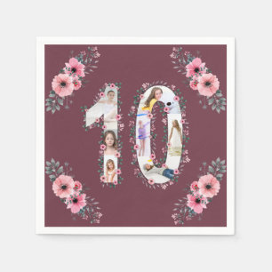 Big 10th Birthday Girl Foto Collage Pink Flower Servet