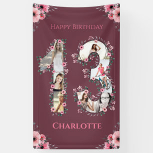 Big 13th Birthday Foto Collage Pink Bloemenmeisje Spandoek
