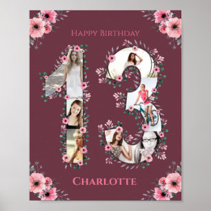 Big 13th Birthday Pink Bloemenmeisje Foto Collage Poster