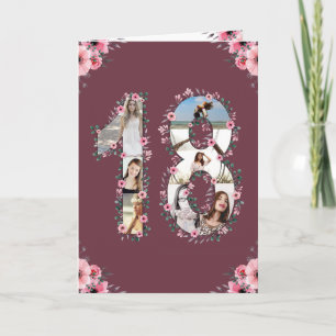 Big 18th Birthday Foto Collage Girl Pink Flower Kaart