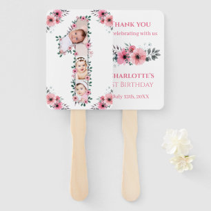 Big 1st Birthday Girl Foto Collage Pink Flower Handwaaier