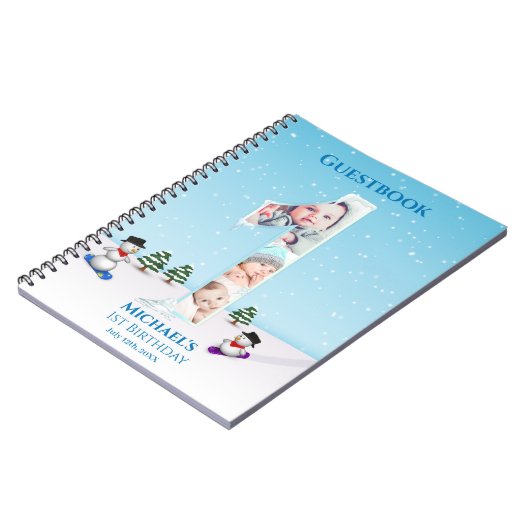 Big 1st Birthday Winter Snow Ice Foto Guest Book Notitieboek (Linkerzijde)