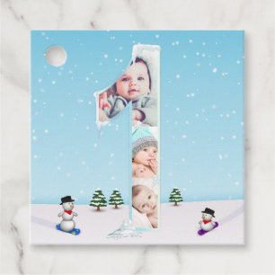 Big 1st Birthday Winter Snow Ice Photo Collage Bedankjes Labels