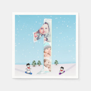 Big 1st Birthday Winter Snow Ice Photo Collage Servet
