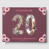 Big 20th Birthday Foto Collage Bloemenmeisje Pink Gastenboek (Voorkant)