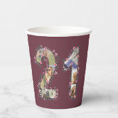 Big 21st Birthday Pink Flower Photo Collage Woman Papieren Bekers (Voorkant)