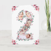 Big 2nd Birthday Girl Foto Collage Pink Flower Kaart (Voorkant)