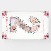 Big 2nd Birthday Girl Foto Collage Pink Flower Spandoek (Horizontaal)