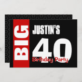Big 40 Birthday Modern Red White Black B394 Kaart (Voorkant / Achterkant)