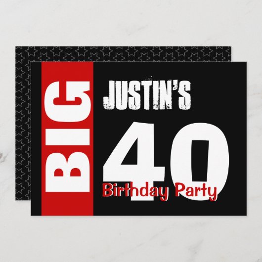 Big 40 Birthday Modern Red White Black B394 Kaart (Voorkant / Achterkant)