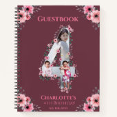 Big 4th Birthday Girl Foto roze flower Guest Book Notitieboek (Voorkant)