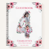 Big 4th Birthday Girl Foto roze flower Guest Book Notitieboek (Voorkant)