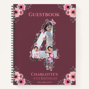 Big 4th Birthday Girl Photo Pink Flower livre d'in