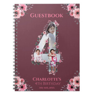 Big 4th Birthday Girl Photo Pink Flower livre d'in