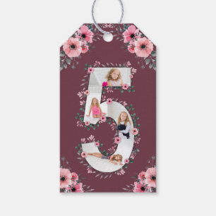 Big 5th Birthday Girl Foto Collage Pink Flower Cadeaulabel