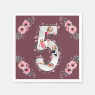 Big 5th Birthday Girl Foto Collage Pink Flower Servet