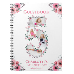 Big 5th Birthday Girl Photo Pink Flower livre d'in