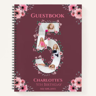 Big 5th Birthday Girl Photo Pink Flower livre d'in