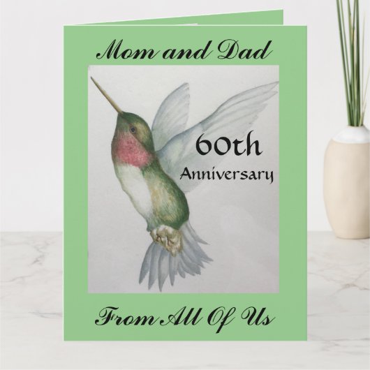 BIG 60th Mama En Papa Happy Jubileum Hummingbird Kaart (Voorkant)