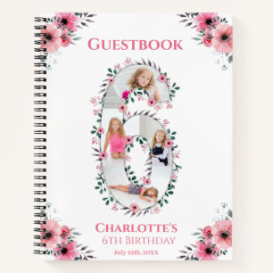 Big 6th Birthday Girl Photo Pink Flower livre d'in